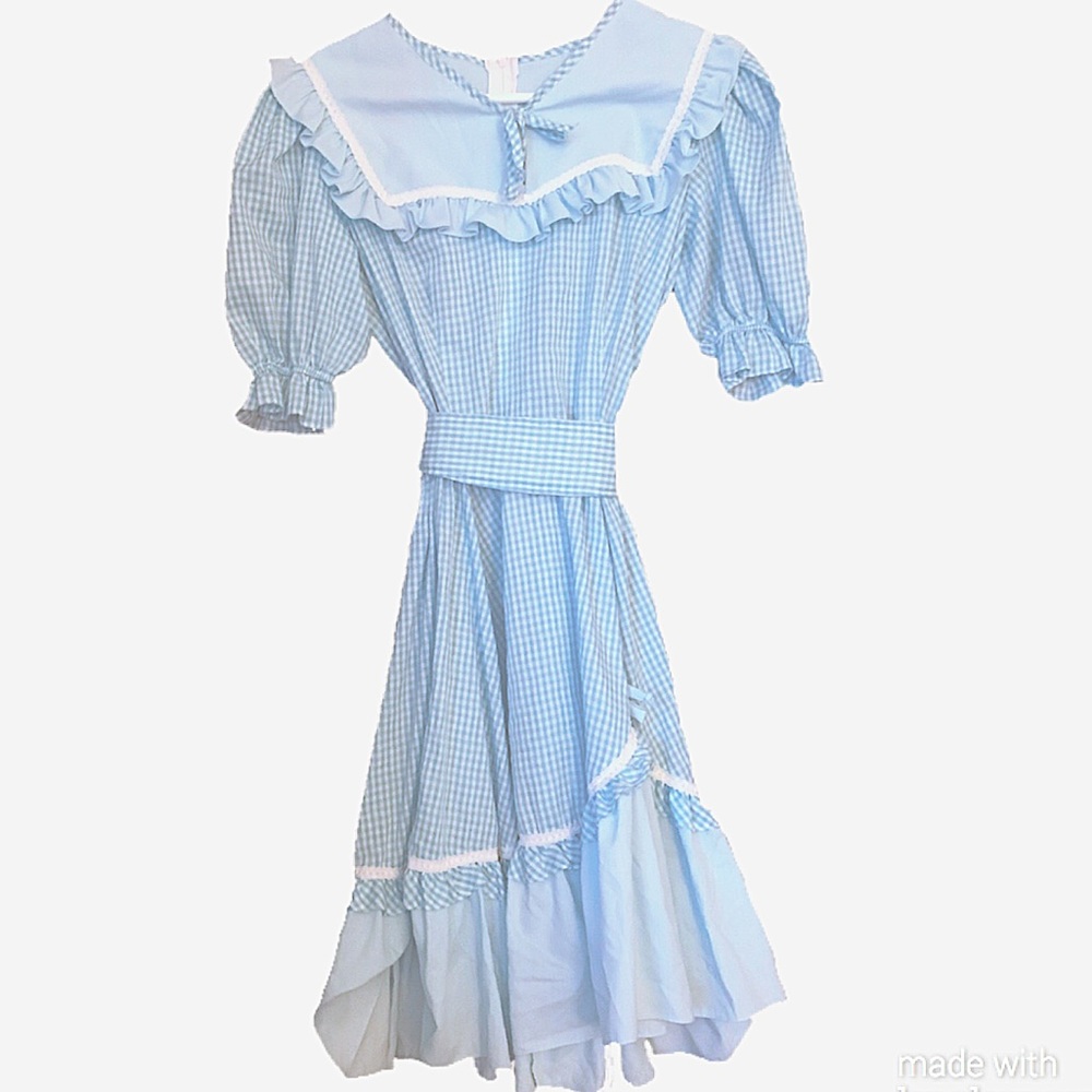 Vintage baby blue and white square dancing dress.